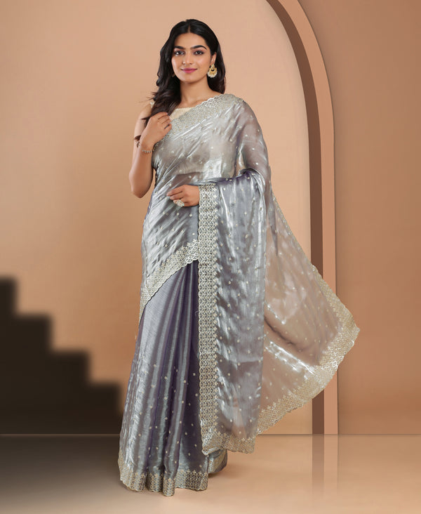 Organza Ethnic Wear Grey Colour Saree