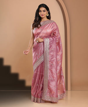 Organza Ethnic Wear Rose Gold Color Saree