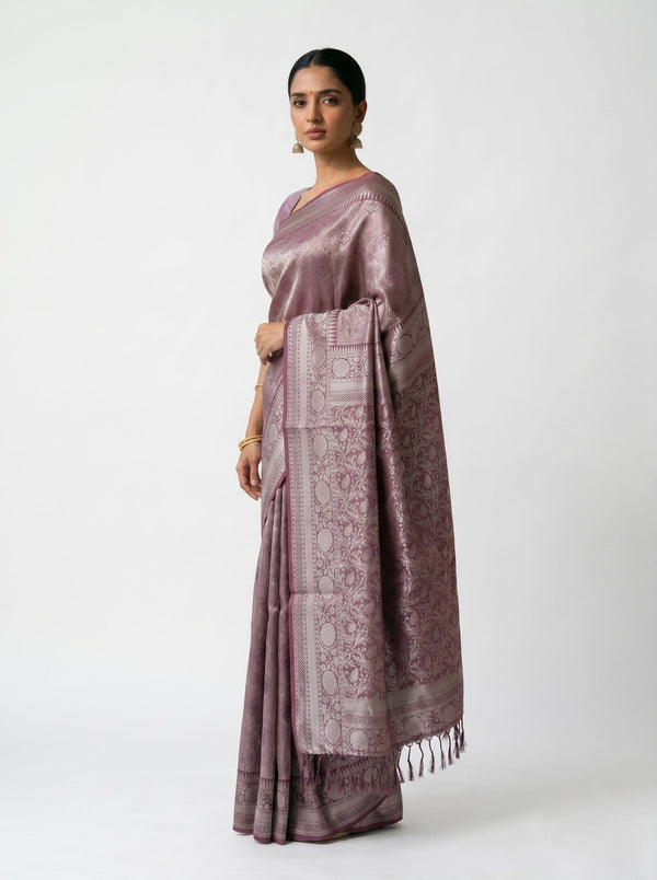 Semi Silk Mauve Jacquard Woven Saree