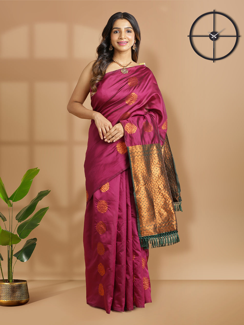 Purple Color Poly Silk Saree With Copper Thread Worked Buttas Over Body