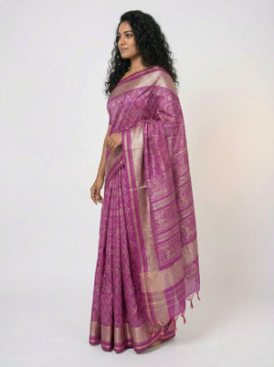 Semi Tussar Silk Women’s Saree with Geometric Zig Zag Pattern