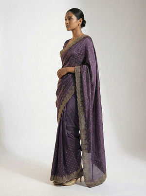 Vijithra Silk Elegant  Purple Stone Work Party Wear Saree