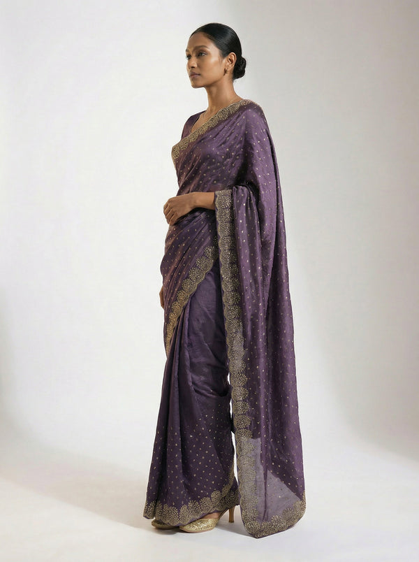 Vijithra Silk Elegant  Purple Stone Work Party Wear Saree