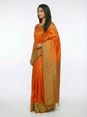 Semi Silk Fire Yellow Party Wear Saree with Designer Buttas