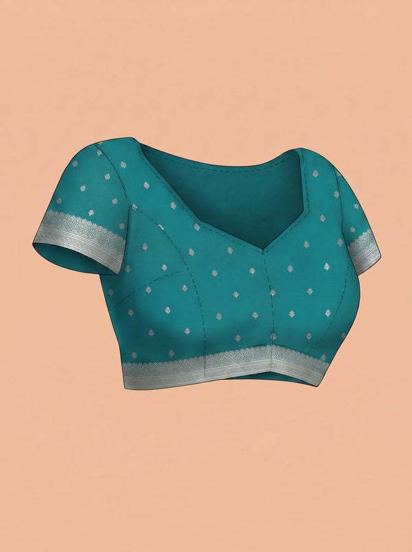 Semi Silk Peacock Green Small Butta Design Saree