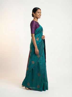 Art silk Teal Green Saree with Purple Zari Woven Border and Paisley Butta