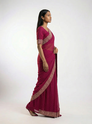 Vijithra Silk Rani Pink Embroidered Saree with Intricate Floral Border Work