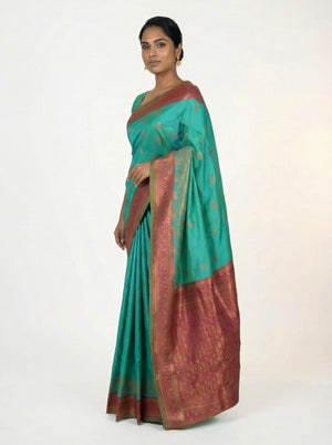Semi Silk Premium Peacock Green Saree with Classic Butta Motifs