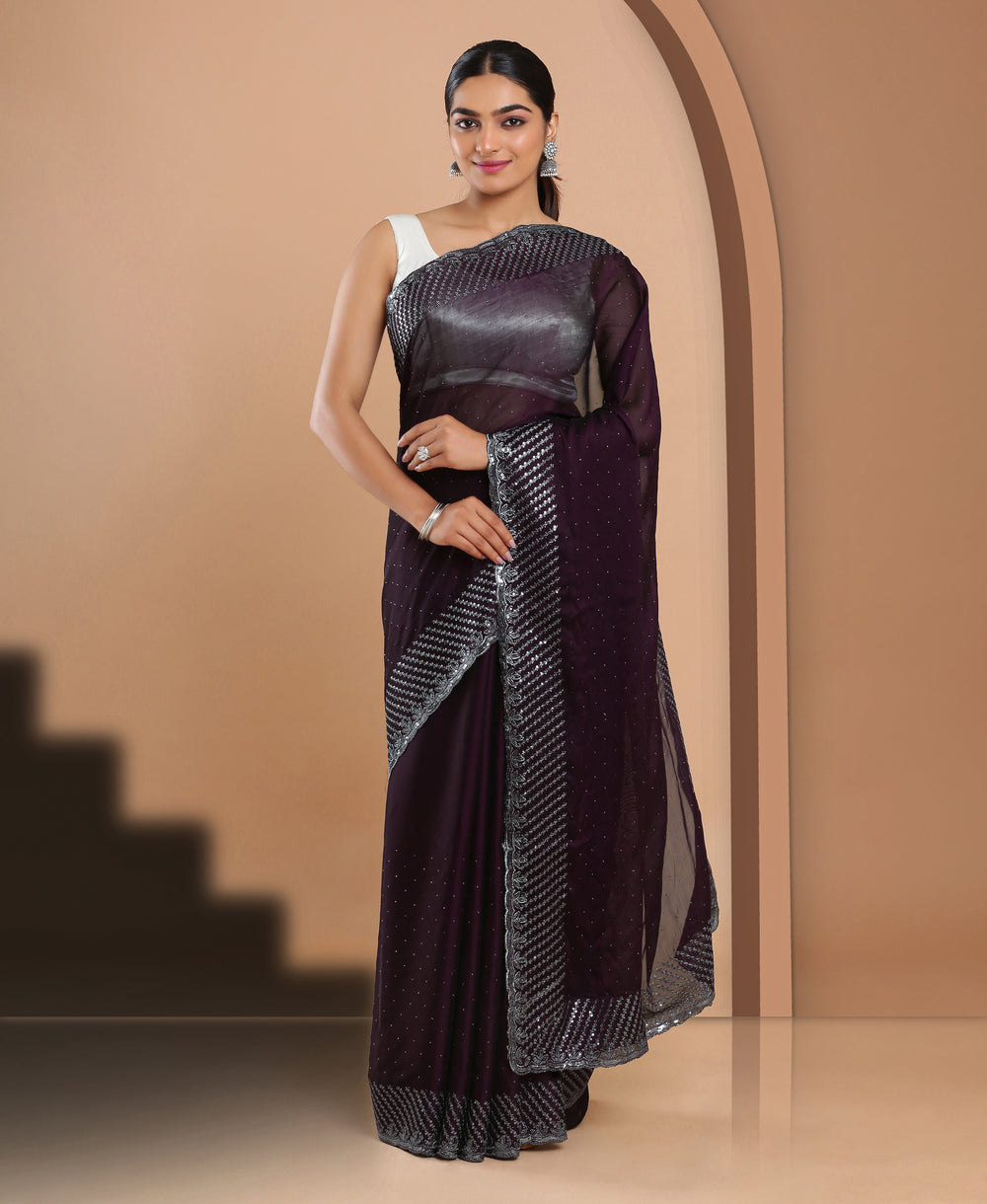 Georgette Ethnic Wear Violet Color Saree