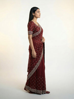 Vijithra Silk Deep Maroon All Over Stone Work Designer Saree