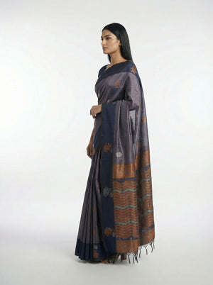 Art Silk Blue Butta Printed Saree with Contrast Border