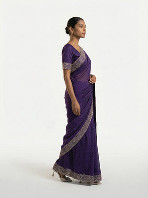Vijithra Silk Violet Embroidered Saree with Intricate Floral Border