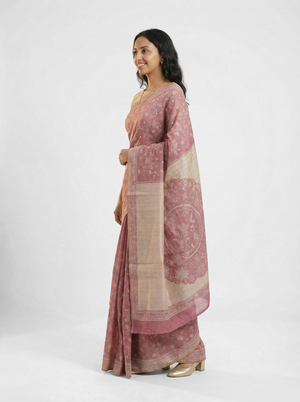 Chanderi Cotton Pink Embroidered Festive Wear Saree