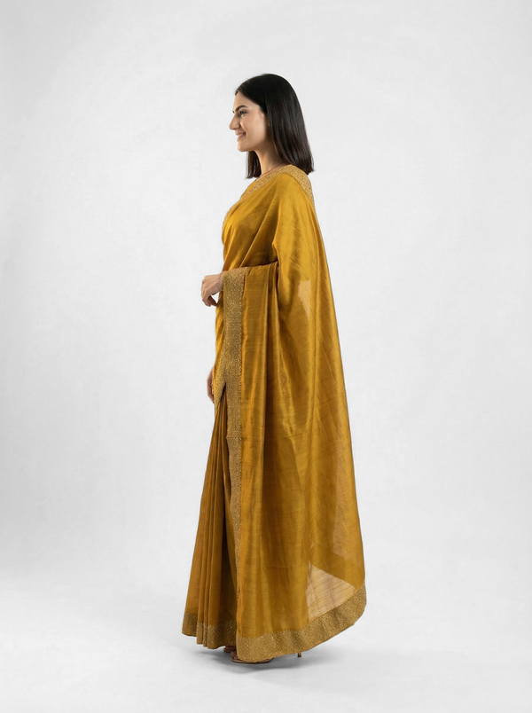 Vijithra Silk Mustard Yellow  Zari Scalloped Border Designer Saree