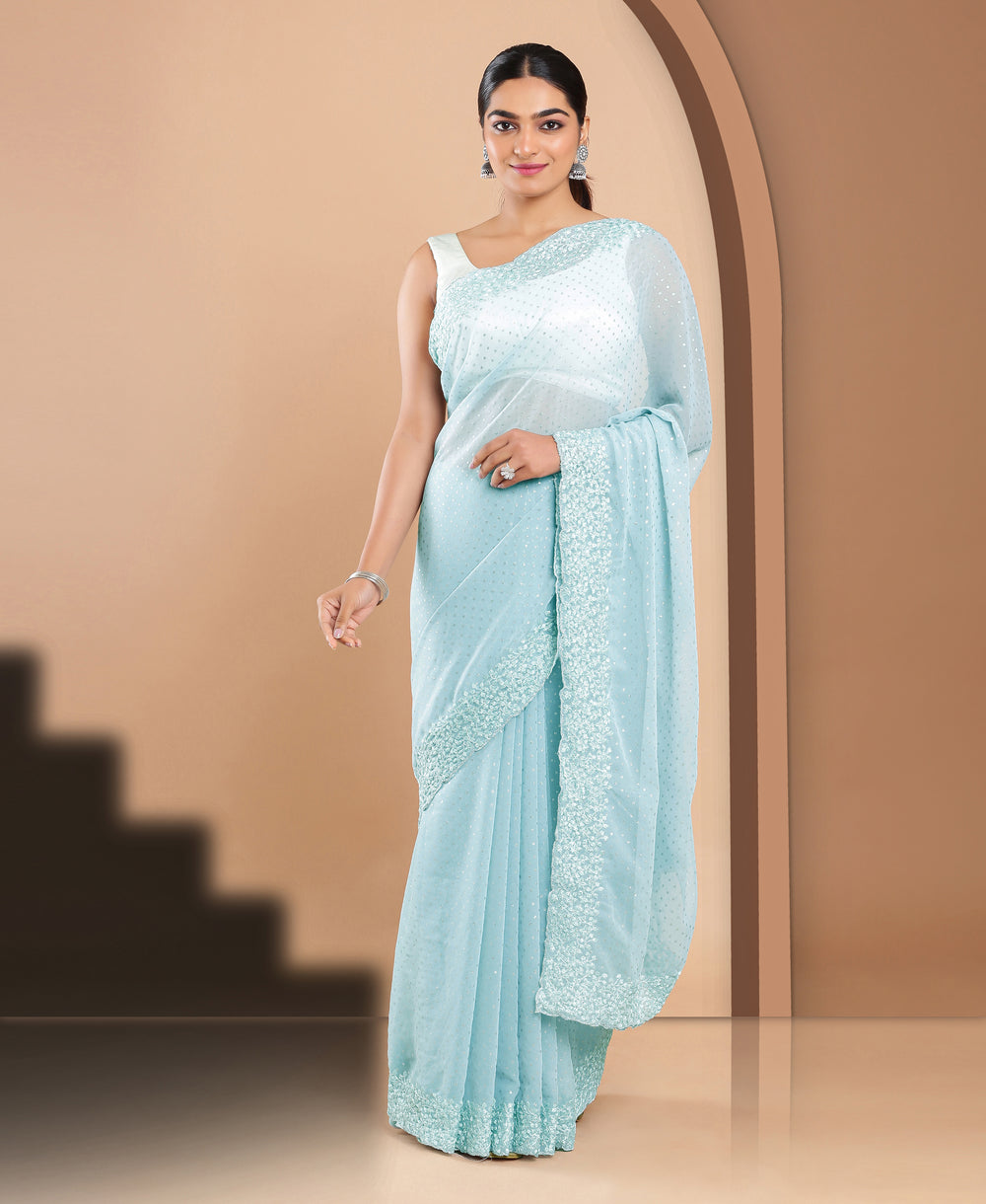 Georgette Ethinic Wear Blue Color Saree