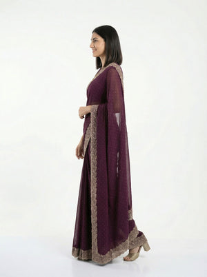 Vijithra Silk Wine Purple Zari Embroidered Designer Saree