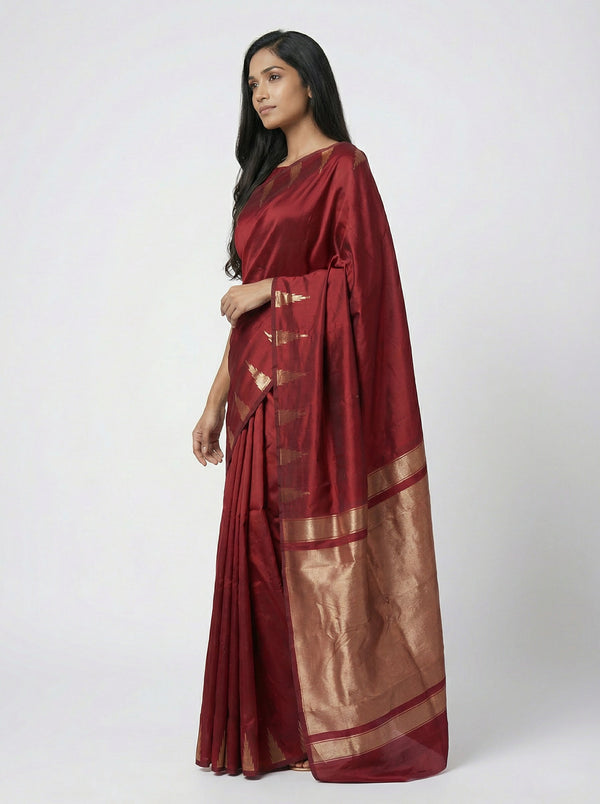 Semi Silk Maroon Party Wear Saree – Simple & Elegant