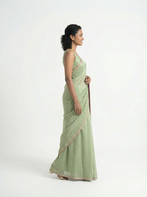 Organza Pastel Green Plain Saree with Minimal Embellished Border