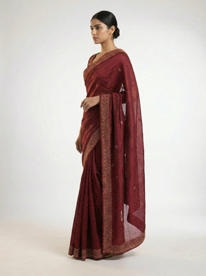 Vijithra Silk Maroon Red Stone Work  Border Designer Saree