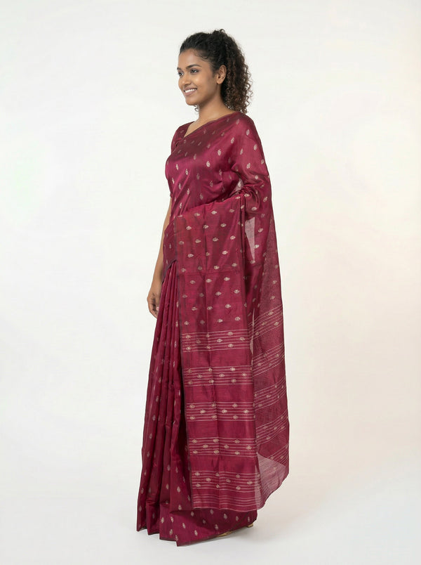 Semi Silk Ruby Pink Silk Saree for Women with Thread Butta Pattern