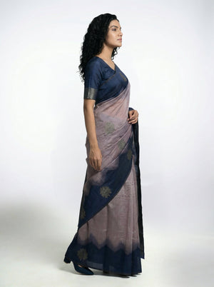Art Silk Dual Tone Mauve Blue Elegant Saree with Woven Motifs