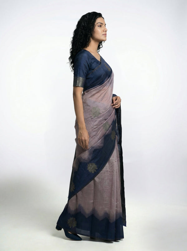 Art Silk Dual Tone Mauve Blue Elegant Saree with Woven Motifs