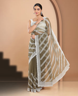 Tissue Ethnic Wear Khaki Color Saree