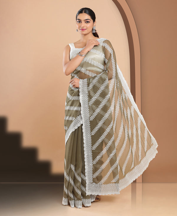 Tissue Ethnic Wear Khaki Color Saree