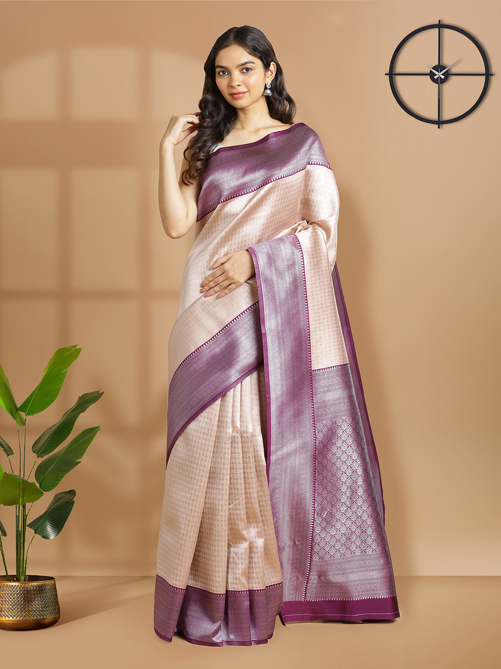 Pastel Peach Organza Saree With Embroidery And Stone Work Over Body