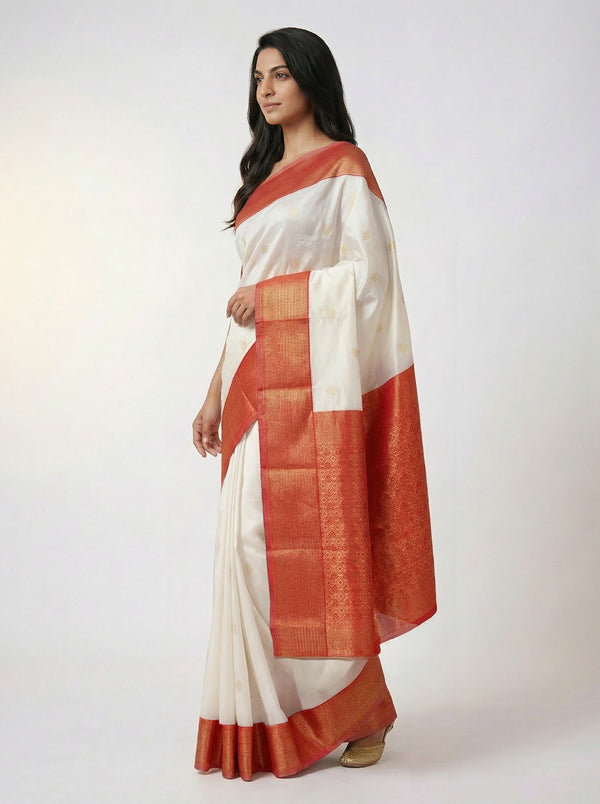 Semi Silk Classic Off White  Saree with Spaced Buttas