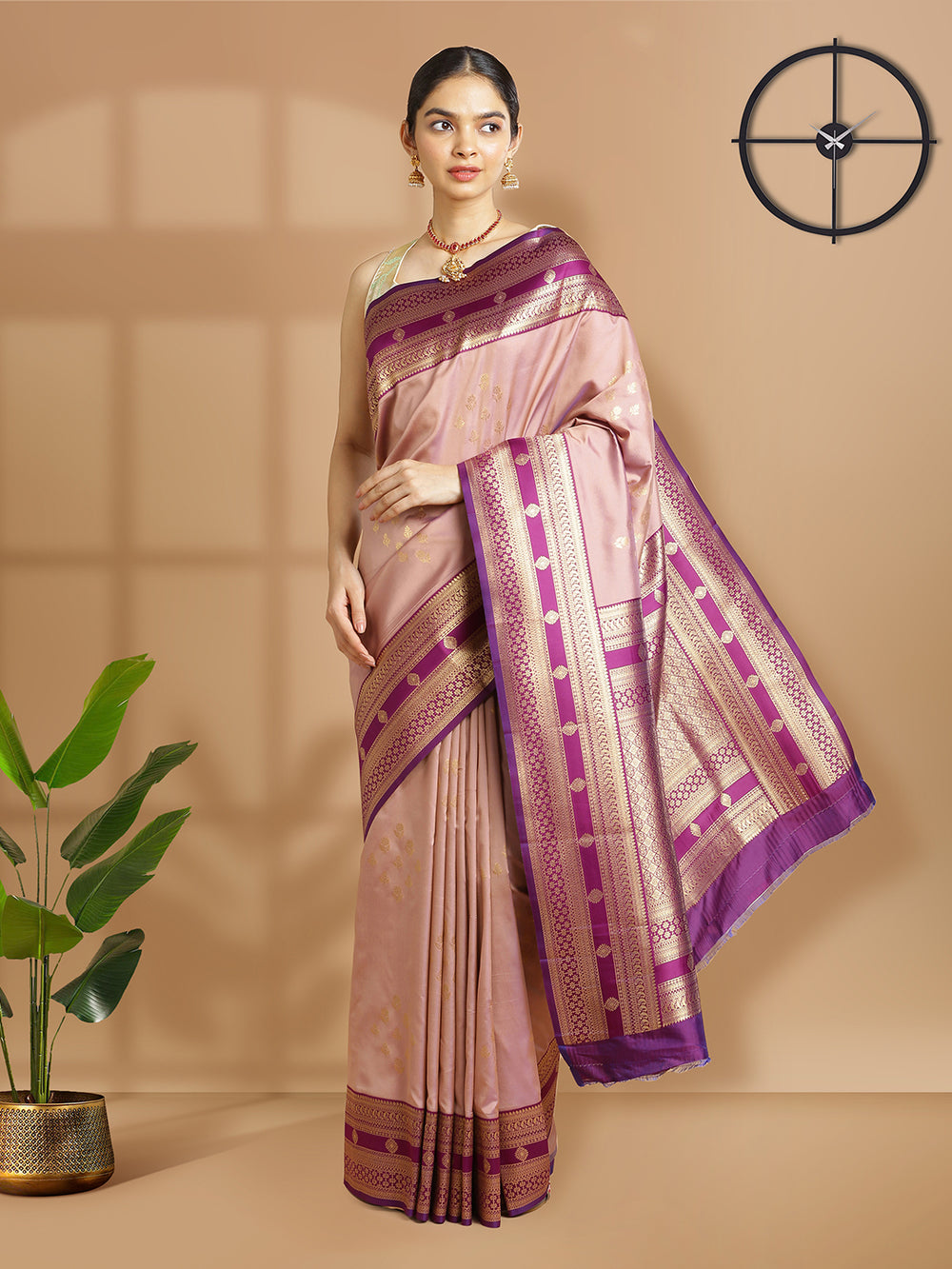 Pastel Onion Pink Color Art Silk Saree With Small Golden Buttas Over Body
