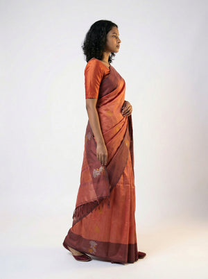Art silk Terracotta Orange Saree with Traditional Butta Design
