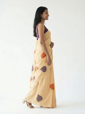 Chanderi Cotton Cream Floral Printed Casual Saree
