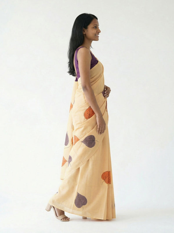 Chanderi Cotton Cream Floral Printed Casual Saree