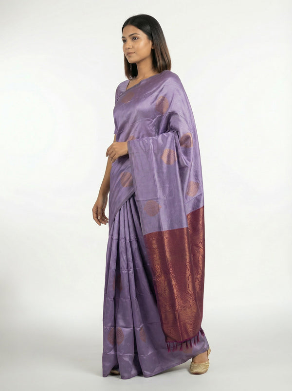 Semi Silk Women’s Lavender Saree with Rich Banarasi Pattern Pallu