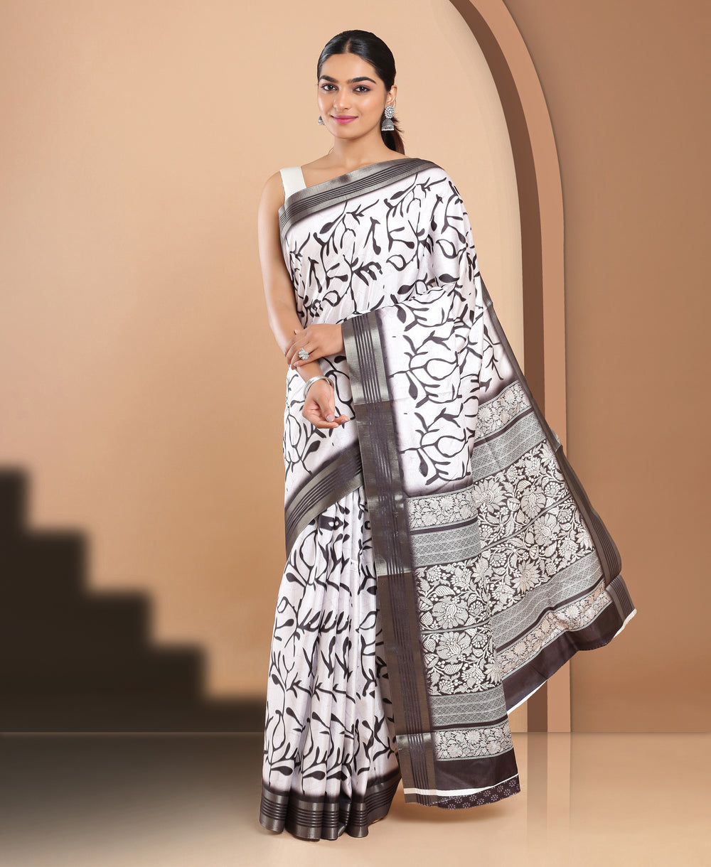 Jute Silk Casual Wear Black Color Saree