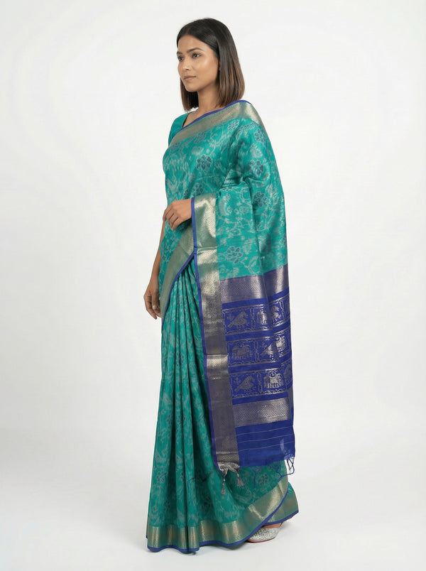 Semi Silk Royal Teal Green Saree with Traditional Pattern