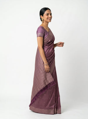 Semi Silk Dusty Rose Woven Butti Saree