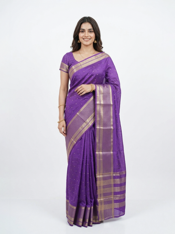 Chanderi Silk Purple Zari Border Saree