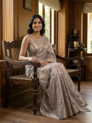 Kanjivaram Pure silk Silver Metalic Lavender Self Design Brocade Saree