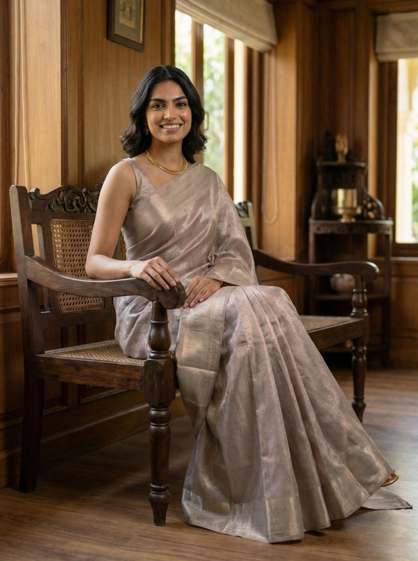 Kanjivaram Pure silk Silver Metalic Lavender Self Design Brocade Saree