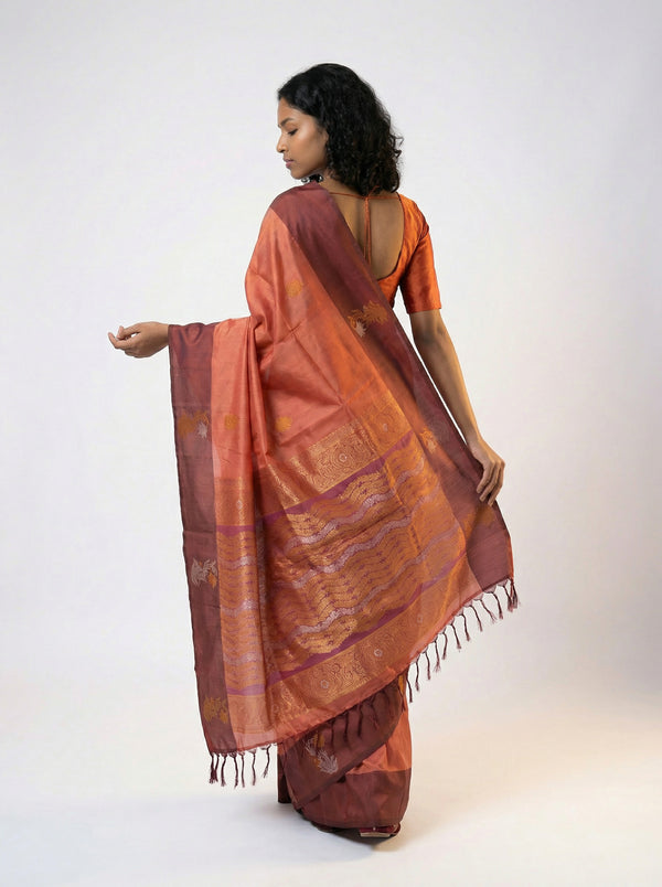Art silk Terracotta Orange Saree with Traditional Butta Design