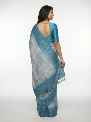 Semi Silk Light Ash Saree with Thread & Sequin Work