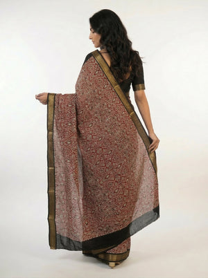 Cotton Black Saree with Printed Rich Contrast Border