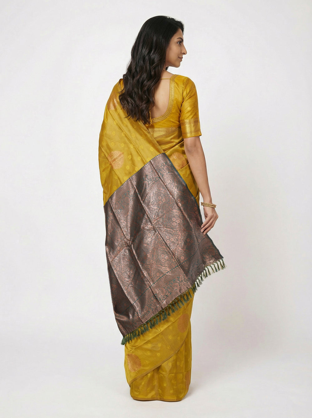 Semi Silk Classic Ochre Yellow Saree with Butta Work