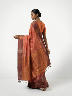 Art Silk Rust Orange Floral Butta Printed Saree with Contrast Border