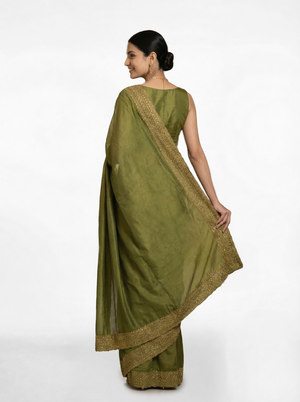 Vijithra Silk Olive Green Rich Zari Border Designer Saree