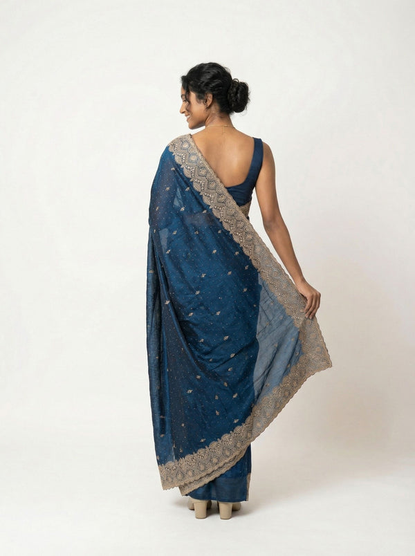 Vijithra Silk Navy Blue Zari Embroidered Designer Saree