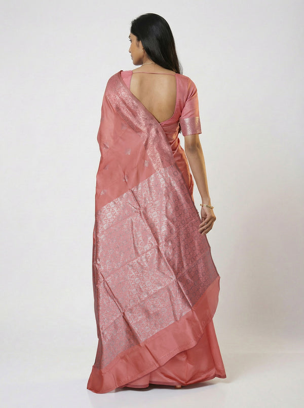 Semi Silk Old Rose Pink Festive Wear Saree with Designer Buttas