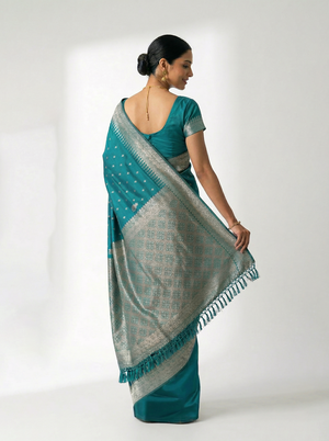 Semi Silk Peacock Green Small Butta Design Saree